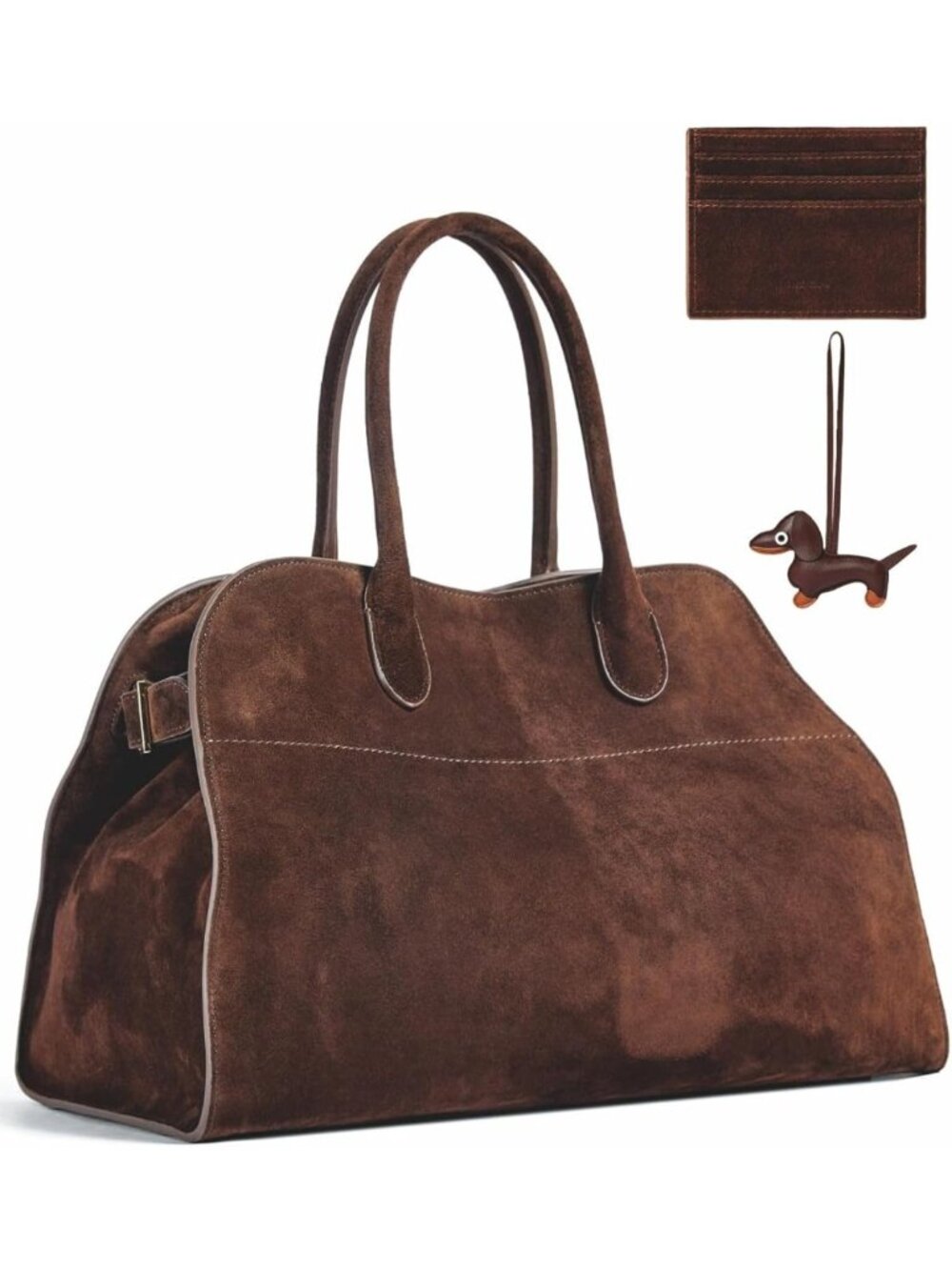 Handmade Suede Tote Bag for Women, Luxury Hobo Style with Puppy Charm & Card